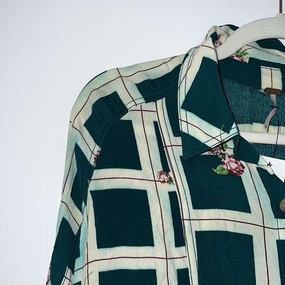 Free People Window To My Heart White/Green Button Down Shirt Size Small - Picture 4 of 16